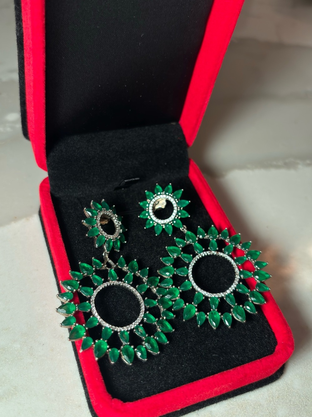 Emerald Green Floral Drop Earrings - Women’s Jewelry
